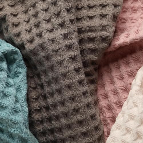 DEMMEX Organic Cotton Waffle Weave Turkish Towel Set for Bathroom, 1 Bath & 2 Large Hand Towels, 100% Oeko-TEX Certified Premium Turkish Cotton, Super Soft Lightweight Quick Dry (Slate Blue)