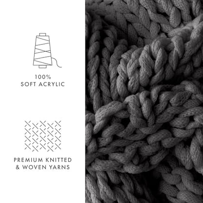 Linen Market Beddings Oversized Chunky Knit Throw Blanket Acrylic Hypoallergenic - 47'' x 59'' Cozy Home Accent for Snuggling, Lounging, and Stylish Décor (Gray)