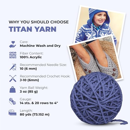 Mary Maxim Titan Bulky Yarn, Weight 5 Acrylic, Chunky Yarn for Crocheting and Knitting, Ideal for Thick, Soft Blankets, Throws, and Graph Style Sweaters, 80 Yards - Dark Denim - 1 Skein - color: Dark Denim