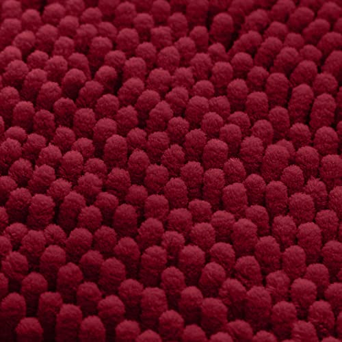HOMEIDEAS 3 Pieces Bathroom Rugs, Ultra Soft Non Slip Absorbent Chenille Toilet Bath Mat Set (Burgundy) - color: Red-burgundy, size: 17"x24"+20"x32"+U Shape 20"x24"