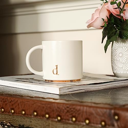 COLLECTIVE HOME Ceramic Coffee Mug, 15 oz Monogram Cup with Gift Box(d) | Dishwasher Safe, Engraved Gold Letter , Personalized Housewarming Birthday Present, Christmas Thanksgiving Mothers Day Gifts - color: gold-d