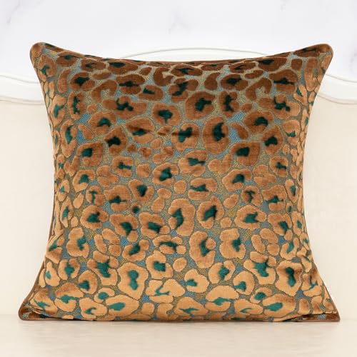 Alerfa Green Brown Floral Throw Pillow Cover 18 x 18 Inch Cut Velvet Sqaure Luxury Decorative Pillow Cover for Couch Living Room Bedroom - color: Green Brown, size: 18" x 18" (Pack of 1)