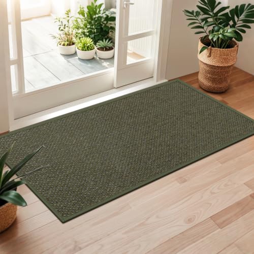 Door Mat Indoor Entrance, Indoor Door Mat, 24"x47", Olive Green | Non Slip Rubber Backing Washable Absorbent Low-Profile Entryway Entry Resist Dirt Inside Door Mats - color: Olive Green, size: 1'11" X 3'11" (Rectangular)