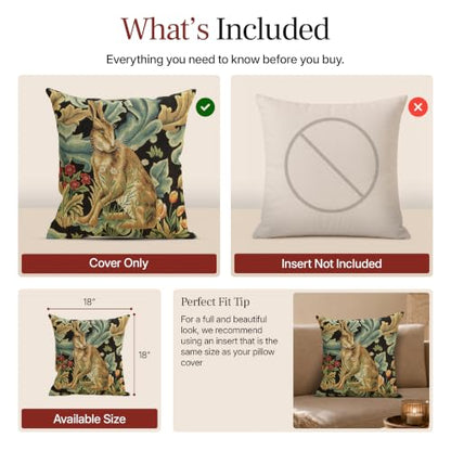 William Morris Hare Tapestry Throw Pillow Cover 18 x 18 in - color: Brown Hare