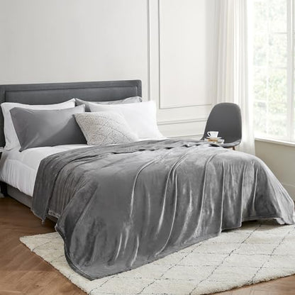 Hansleep Twin Grey Fleece Blanket, Soft Flannel Bed Blanket | Fuzzy Cozy Blanket 60 x 80 Inches, Multi-use for Bed, Sofa, Couch, Travel, Camping, All Season Warm Lightweight Cover - color: Grey, size: Twin (60x80 Inches)