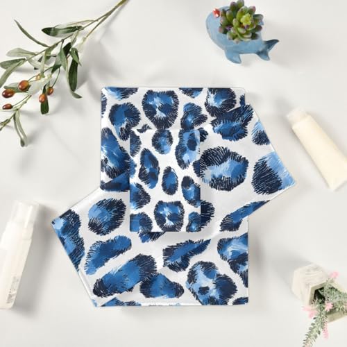 Bath Towel Sets for Bathroom Hand Towels Fingertip Towels Blue White Leopard Decorative Soft Cotton Absorbent 3 Piece