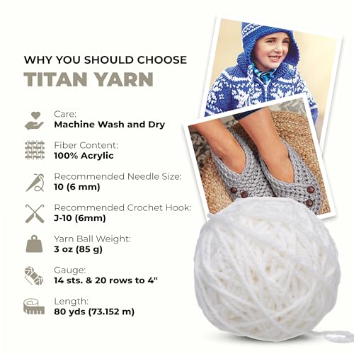 Mary Maxim Titan Bulky Yarn, Weight 5 Acrylic, Chunky Yarn for Crocheting and Knitting, Ideal for Thick, Soft Blankets, Throws, and Graph Style Sweaters, 80 Yards - White - 1 Skein - color: White