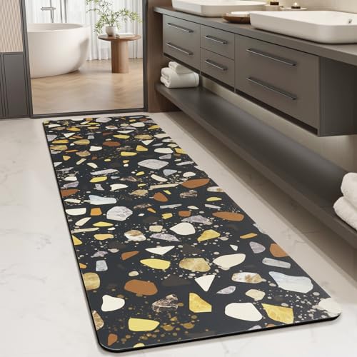 MontVoo -Bath Mat-Non Slip Thin Bathroom Rugs Fit Under Door- Quick Dry Absorbent Faux Suede Surface Grey Bathroom Floor Mats-Shower Rug for in Front of Bathtub Shower Black & Multi Color 17x59 - color: Black & Multi, size: 59" x 17"