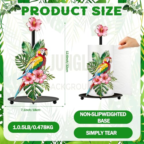 Tropical Parrot Paper Towel Holder Summer Hawaiian Tropical Birds Kitchen Bathroom Decor Napkin Holder with Round Base Rio Luau Party Decoration for Tiki Bar Countertop Toilet Home Accessories - style: Parrot