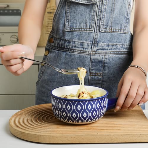 Selamica Ceramic Soup Crocks With Handles, 15 OZ French Onion Soup Bowls, Oven Safe Soup Bowls For Cereal, Stew, Chilli, Pot Pies, Baking, Microwave Dishwasher Safe, Set of 4, Vintage Blue