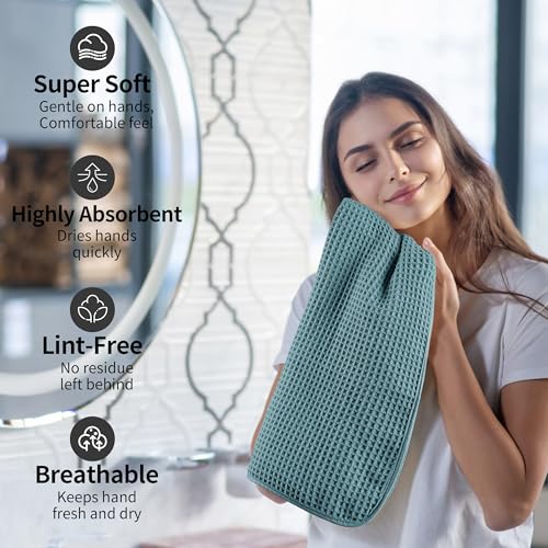Microfiber Waffle Hand Towels, 2 Pieces, Soft, Absorbent, Fast Drying, Lint Free 430 GSM (Green) - color: Green
