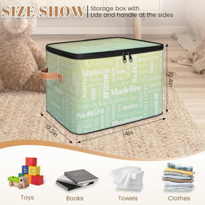 Storage Basket Custom Name, Personalize Keepsake Box, Yellow Green | Foldable Fabric Gradient Large Memory Bin with Handle Lid Lightweight Waterproof Dustproof, 14"L x 10.2"W x 10.4"H - color: Option 25