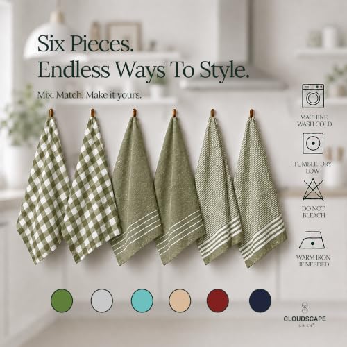 CSL Premium Kitchen Towels Set of 6,Highly Absorbent,Quick Dry,18x28,Green | Cotton, Soft and Lint-free, Hanging Loop, Holds up Wash After Wash, Fresh Tone, Suits any style, Great Bundle Value - color: Olive - Waffle, size: 6 Pack