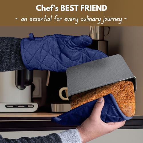 Native Fab 4 Piece Set - 2 Oven Mitts & 2 Potholders, Heat Resistant, 100% Cotton, Quilted Design, Non-Slip Grip, Machine Washable, Ideal for Baking, Cooking, BBQ, Kitchen Protection - Ink Blue - color: Indigo Blue