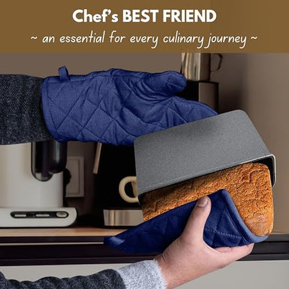 Native Fab 4 Piece Set - 2 Oven Mitts & 2 Potholders, Heat Resistant, 100% Cotton, Quilted Design, Non-Slip Grip, Machine Washable, Ideal for Baking, Cooking, BBQ, Kitchen Protection - Ink Blue - color: Indigo Blue