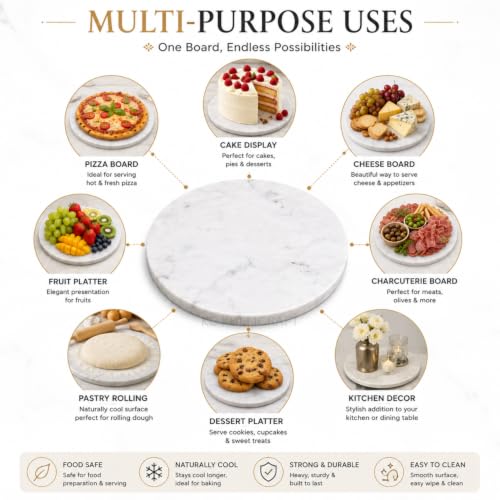 11-Inch Round Marble Cheese Cutting Board, White | Solid Natural Stone, Cutting Board & Charcuterie Serving Tray, Non-Slip Feet, 0.5" Thick, Easy to Clean - color: White, size: 11"L x 11"W