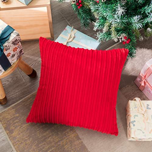 UGASA Valentines Striped Soft Solid Decorative Square Throw Pillow Covers Set Cushion Cases Pillowcases for Sofa Bedroom, 1 Pc, 18x18inch,Red - color: Red, size: 18" x 18" (Pack of 1)