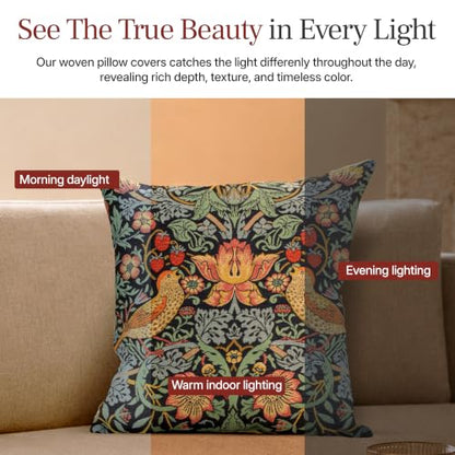 William Morris Strawberry Thief A Blue Tapestry Throw Pillow Cover 18 x 18 - color: Blue Strawberry Thief