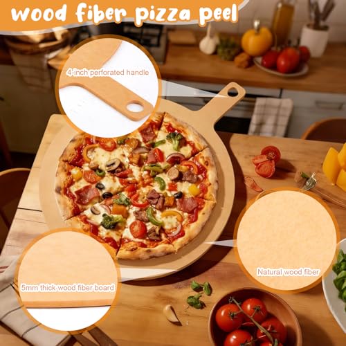 Lounsweer 20" × 16" Round Pizza Board with Handle, Wood Fiber Pizza Peel, Non-slip Cutting & Serving Board, Heavy Duty Wooden Serving Tray for Baking, Charcuterie & Kitchen Use - size: 16 inches