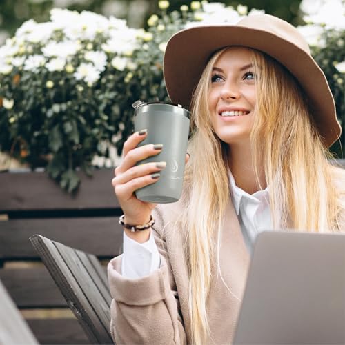 Ideus 20 oz Tumbler, Travel Coffee Mug with Splash Proof Sliding Lid, Double Wall Stainless Steel Vacuum Insulated Coffee Mug for Home and Office, Keep Beverages Hot or Cold, Gray - color: Gray