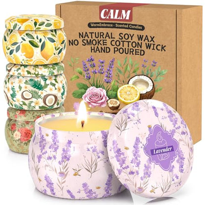 WarmEmbrace Scented Candles for Women, 4 Pack Soy Candle Set, 4.4OZ | Candles for Home Scented, Candle Gift Set for Women, Lavender/Coconut and Christmas Holiday Candles, Valentines Day Gifts