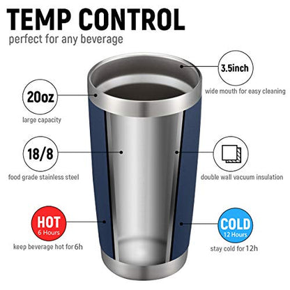 COMOOO 20oz Stainless Steel Navy Tumbler Bulk with Lid and Straw Insulated Coffee Tumbler Cup Double Wall Vacuum Travel Mug for Cold Drinks and Hot Beverage (Navy, 4 Pack) - color: Navy Blue