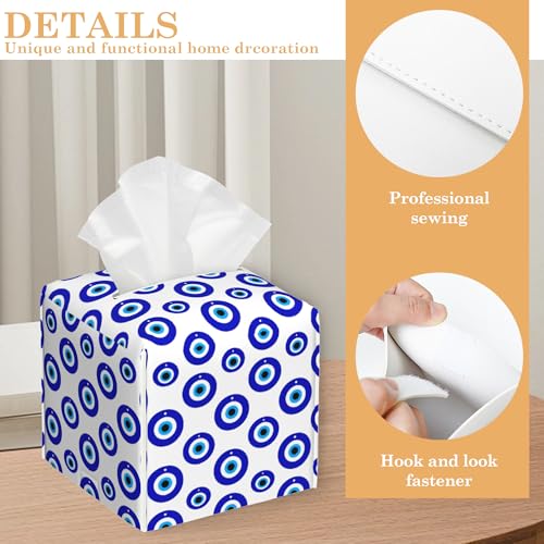 Evil Eye Tissue Box Cover,Tissue Box Holder Waterproof Leather Facial Paper Organizer Dispenser for Bathroom Home Car Nightstand Vanity - color: Evil Eye