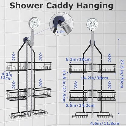Shower Caddy Hanging Upgraded Adjustable Rustproof Shower Caddy Shower Organizer for Over Handheld or Fixed Shower Heads with Hooks Soap Holder Toothbrush Holder