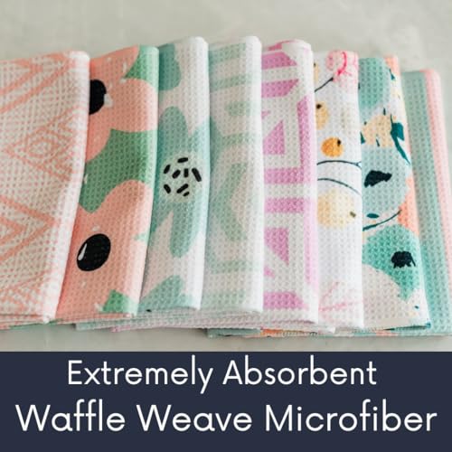 Kitchen Towels, Dish Towels for Kitchen, 3 Pc Kitchen Towel Set | Microfiber Waffle Towels, 16 x 26 inches, with Hanging Loops, Reusable Tea Towels, Cute Kitchen Towels - 3 Pack - color: Aqua