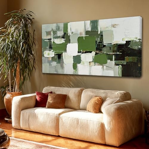Abstract Geometric Canvas Wall Art Green White Black Living Room 24x48 Inch - color: White and Green and Black, size: 48"L x 24"W