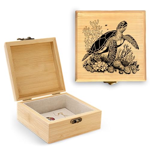 Turtle Trinket Keepsake Decorative Jewelry Box, Gifts For Women, Turtle Lovers Themed Decor Decorations, Home Room Ring Earrings Necklace Organizer Holder Vintage Wooden Box! - color: Turtle