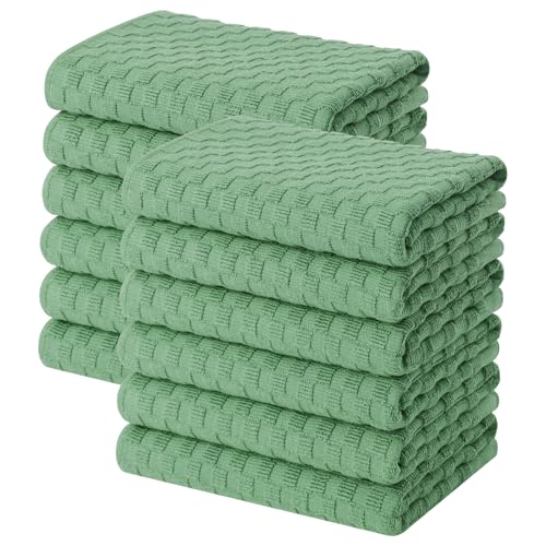 Homaxy 100% Cotton Terry Kitchen Towels(15" x 25", 12 Pack), Grass Green | Soft and Super Absorbent Dish Towels, 380 GSM Reusable Tea Towel with Hanging Loop, Pineapple Grid Designed - color: Grass Green, size: 15 x 25 -12 Pack