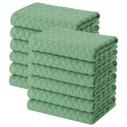 Homaxy 100% Cotton Terry Kitchen Towels(15" x 25", 12 Pack), Grass Green | Soft and Super Absorbent Dish Towels, 380 GSM Reusable Tea Towel with Hanging Loop, Pineapple Grid Designed - color: Grass Green, size: 15 x 25 -12 Pack