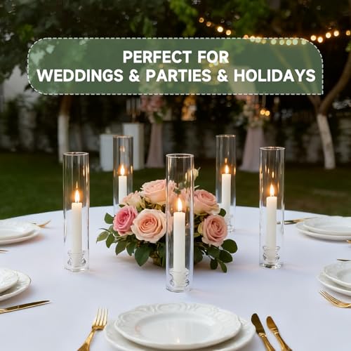 20 Pack Glass Hurricane Candle Holders 12.6" Open Ended Candlestick Tubes | Clear Bottomless Cylinders Holder Suitable Taper LED Candles for Wedding Party Christmas Table Centerpiece Decor