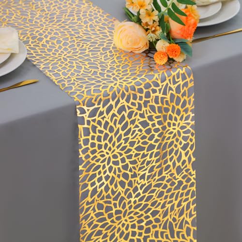 Snowkingdom 2 PCS Gold Table Runner 108 Inches Long, Gold Bloom Sequin Glitter Flower Floral Table Decor for Holiday Dining Kitchen Party Home Decorations - color: Gold Bloom, size: 9FTx2