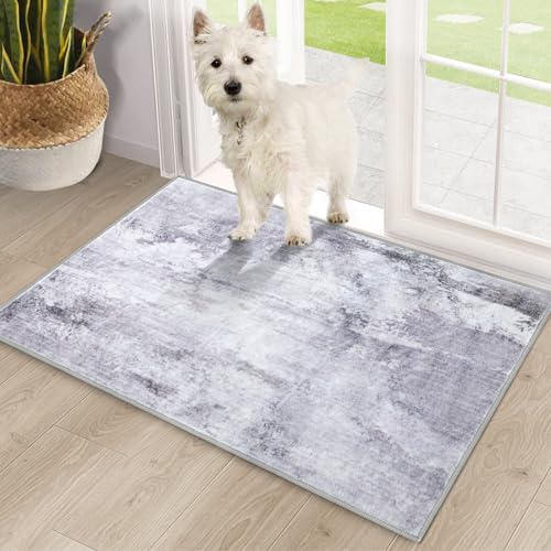 COMSLE Door Mat, Front Door Mat Indoor for Entrance Faux Wool Absorbent Non Slip Modern Throw Rug for Entryway Hallway Muddy Paws - Pet Friendly, 20x32 Inches,Modern Gray Machine Washable - color: Modern Gray, size: 1'8" x 2'8" (Rectangular)