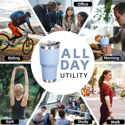 30 oz Tumbler with Lids and Straws Double Wall Vacuum Insulated Tumbler Cup,Stainless Steel Leak-proof Thermal Tumbler Travel Coffee Mug for Cold and Hot Drinks,Baby Blue - color: Sky Blue, size: 30 Ounces