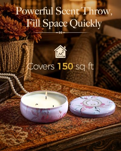 M&SENSE Cherry Blossom Scented Candles 12 oz, Large 3 Wick Soy Tin | Triple Wick, 40 Hour Long Burn, Non-Toxic,100% Natural Soy Wax, Stress Relaxing Aromatherapy Candle Gift for Women Men - color: Cherry Blossom