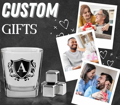 Whisky Gifts for Men, Personalized Initial Whiskey Glass with Whiskey Stones for Dad, Boyfriend, Best Friends, Coworkers, Husband, Brother, Uncle and Boss on Father's Day, Boss Day and Birthday - A - color: Initial-A