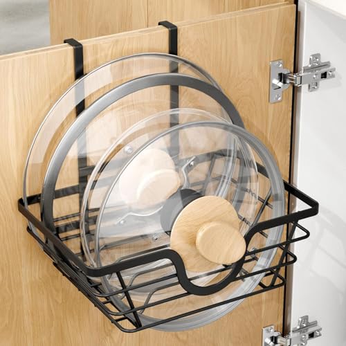 TIDIIABODE Pot Lid Organizer, Adjustable Kitchen Pot Lid Holder Inside Cabinet, Kitchen Cabinet Organizer Hanging for Food Storage Container, Pot, Pan Lid & Bakeware, Black - color: Black, size: Large