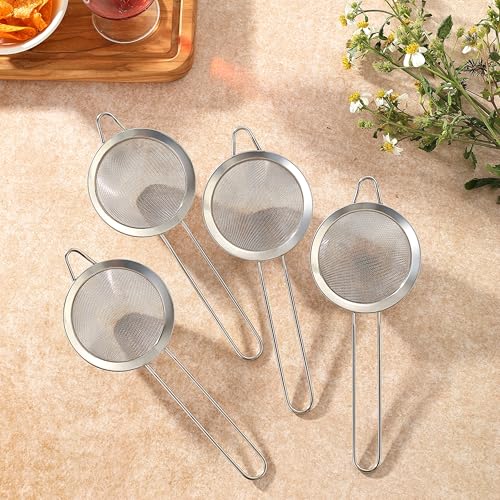 4PCS Fine Mesh Strainer, Mituer Stainless Steel Small Tea Cocktail Drink Strainers for Kitchen and Bar