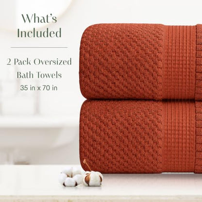 2 Pack Oversized Bath Towels 100% Cotton | Clay Towels | Oeko‑TEX Standard 100 | Soft & Absorbent, Quick‑Dry | Trinity Collection - Baked Clay - color: Baked Clay, size: Oversized Bath Towels (2 Pack)