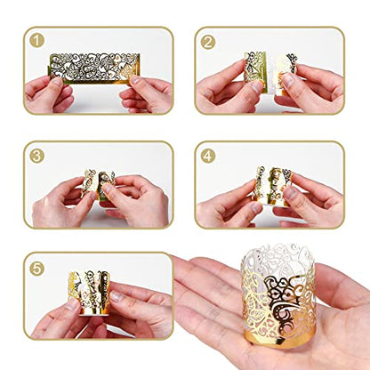 48PCS Votive Candles Holders Wraps, Gold Tea Light Candle Fairy | Home Decoration(no Bottom) - color: Gold