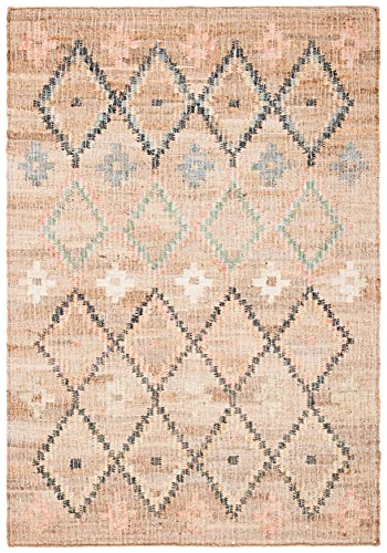 SAFAVIEH Kilim Collection Accent Rug - 2'3" x 5', Natural & Blue, Handmade Moroccan Boho Jute & Cotton, Ideal for High Traffic Areas in Entryway, Living Room, Bedroom (KLM753A) - color: Natural/Blue, size: 2'3" x 5' (Rectangular)