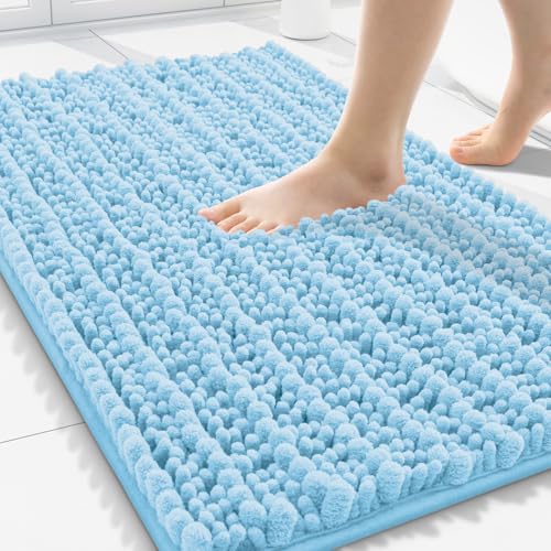 Smiry Bathroom Rugs 30X20, Extra Soft Rubber Backing Chenille Bath Mats | Sky Blue Machine Washable Non Slip Quick Dry Bath Mats for Bathroom Floor, Tub, Shower, Home Decor Accessories - color: Sky Blue, size: 30'' X 20''
