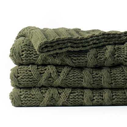 Battilo Olive Green Throw Blanket for Couch, Chunky Cable Knit Blanket, Woven Soft Cozy Chenille Throw Blanket for Bed, Sofa, Chair, Living Room, 51"x67" - color: Olive Green