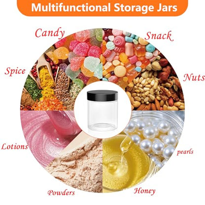84PCS 4oz/125ml Plastic Jars with Screw On Lids Pressure Sensitive Seal,Clear Container for Storing Dry Food,Lotion, Makeup, Slime, Honey Jam, Cream, Butter,Black - color: Plastic-84Pack-Black