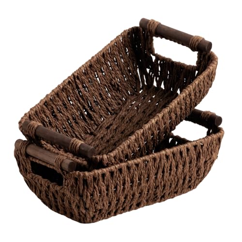 Storageworks Small Baskets For Organizing, Woven Basket For Shelves | Wicker Storage Baskets For Shelves, Baskets With Wooden Handles, 2-Pack Gifts Basket For Home Decor, Hand-Woven Basket - color: Dark Brown, size: Small