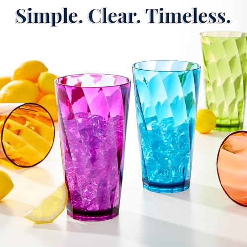 US Acrylic Optix Plastic Reusable Drinking Glasses (Set of 8) 20oz Water Cups in Jewel Tone Colors | BPA-Free Tumblers, Made in USA | Top-Rack Dishwasher Safe - size: 20 ounces