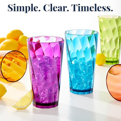 US Acrylic Optix Plastic Reusable Drinking Glasses (Set of 8) 20oz Water Cups in Jewel Tone Colors | BPA-Free Tumblers, Made in USA | Top-Rack Dishwasher Safe - size: 20 ounces